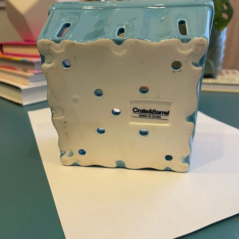 Crate & Barrel Berry Basket Fruit Container Blue Ceramic